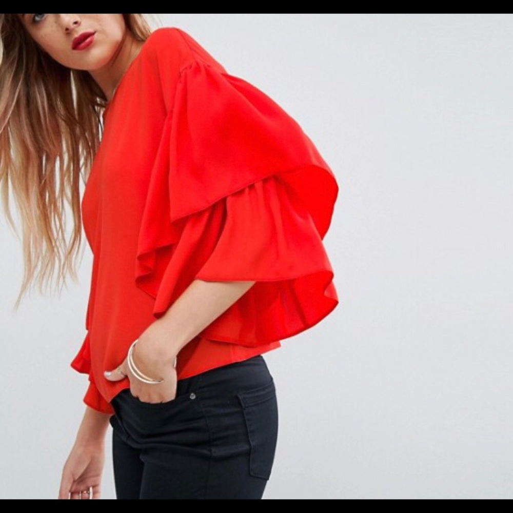 ASOS Top With Double Ruffle Sleeve